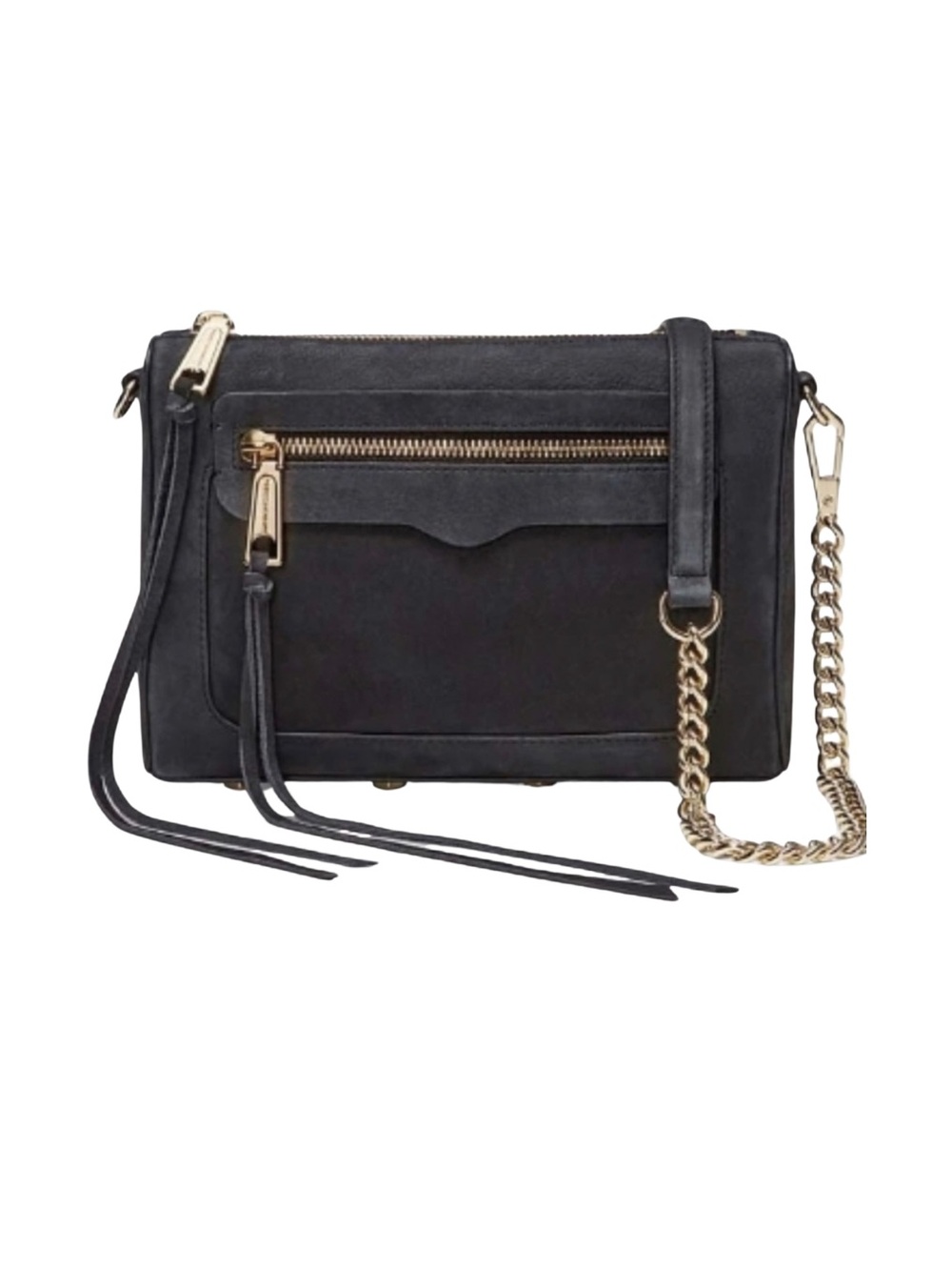 Rebecca Minkoff Black Crossbody Bag with Gold Chain Strap -